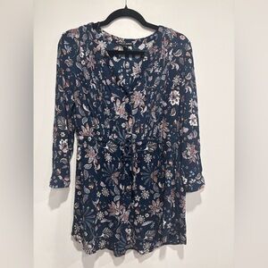 Hilary Radley Navy Floral Tunic Top Dress (M)